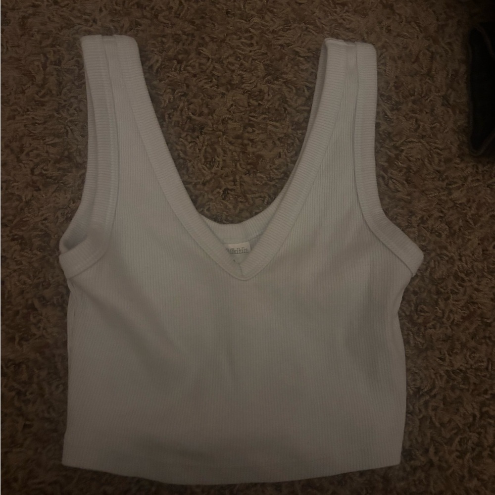 Women’s pastel blue Ribbed V-Neck Tank Top